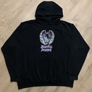 Beautiful Disaster Grunge Black Hoodie Angel Wings Sweatshirt Women's C1X XL